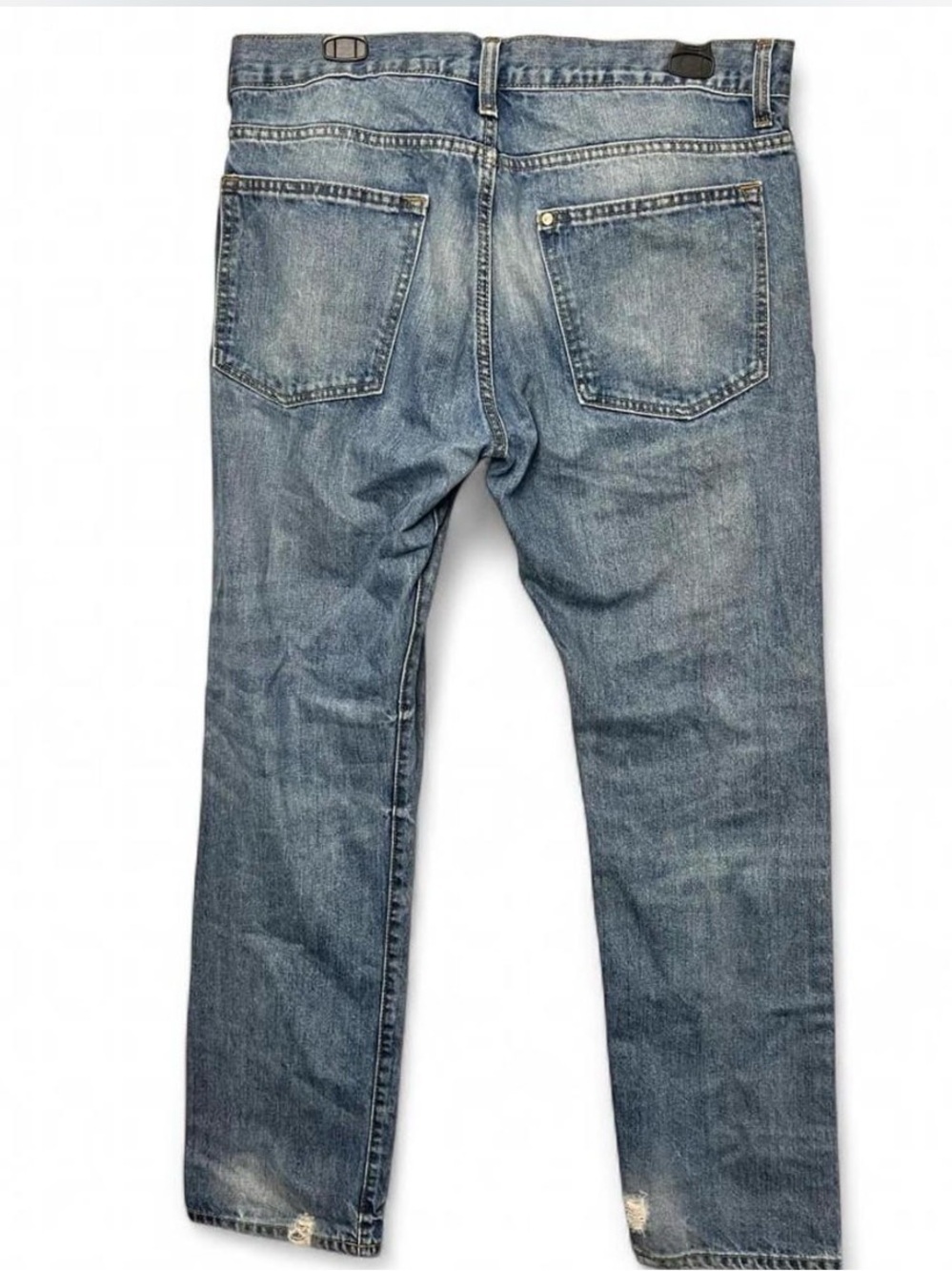 H&M Men's Distressed Washed Blue Straight Jeans - 4 Button Fly - Picture 2 of 5